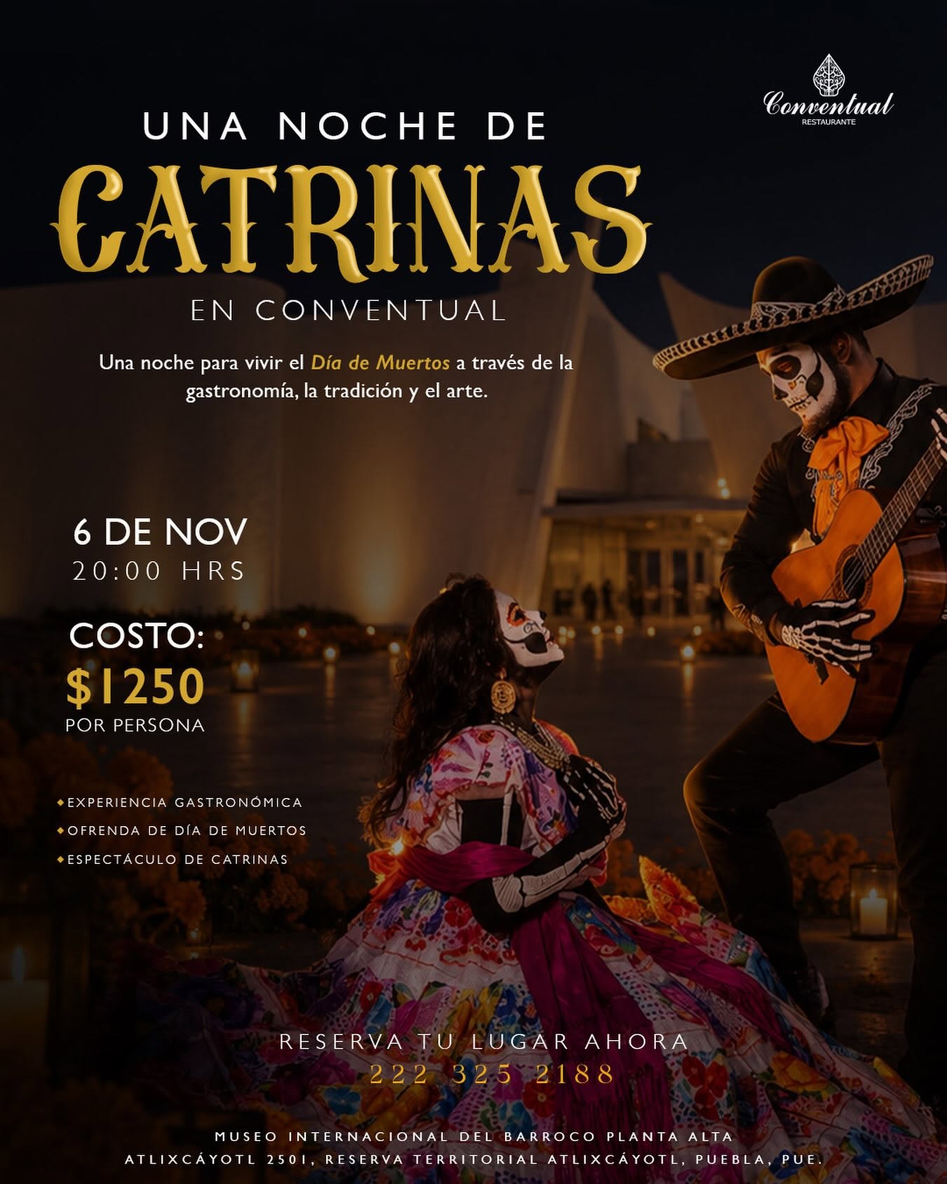 Cartel oficial Noche de las Catrinas Conventual Restaurante